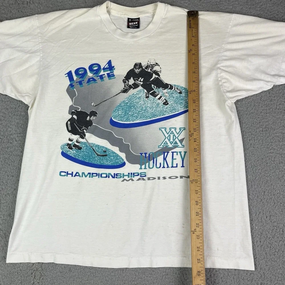Vintage 90s Wisconsin Hockey High School State Tournament T Shirt WIAA‎ Rare XL